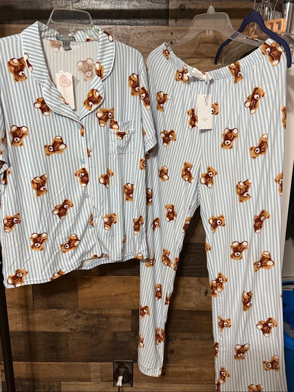 Weekend Edition Super Soft Blue Stripe Teddy Bear Pajama Set